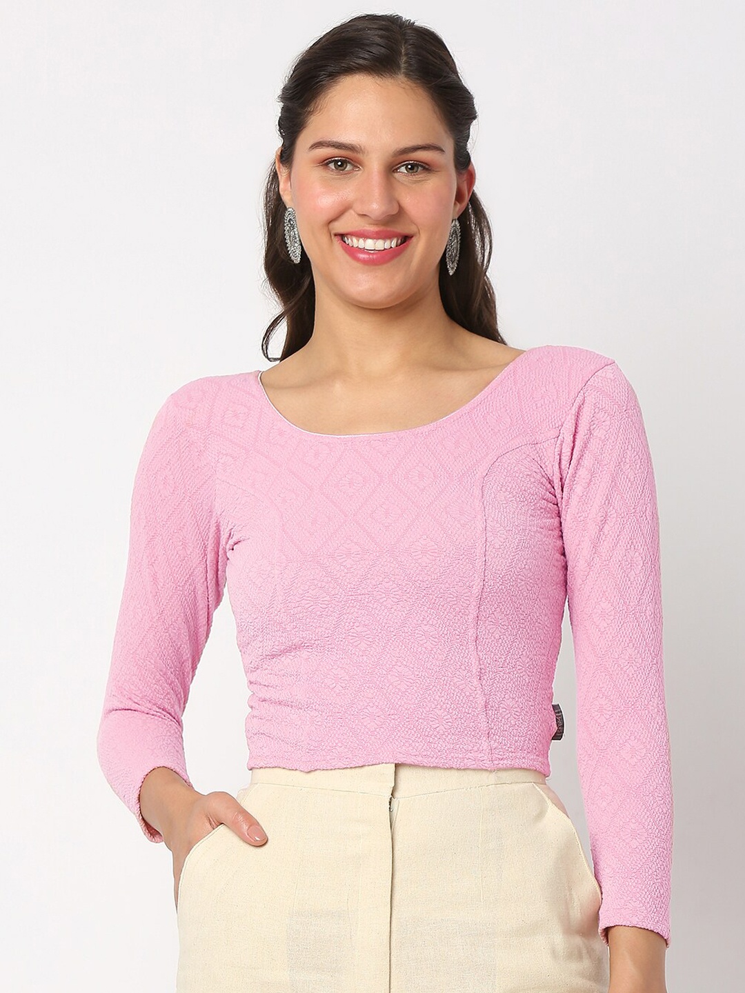 

SALWAR STUDIO Women Geometric Self Design Crop Top, Pink