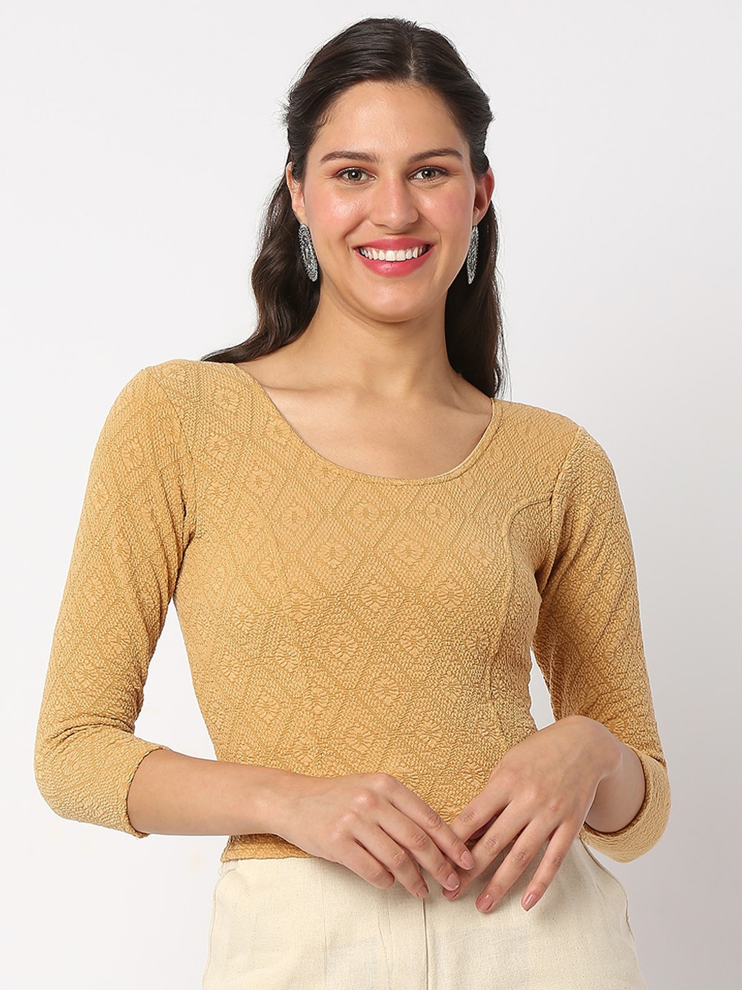 

SALWAR STUDIO Ethnic Motifs Printed Top, Gold