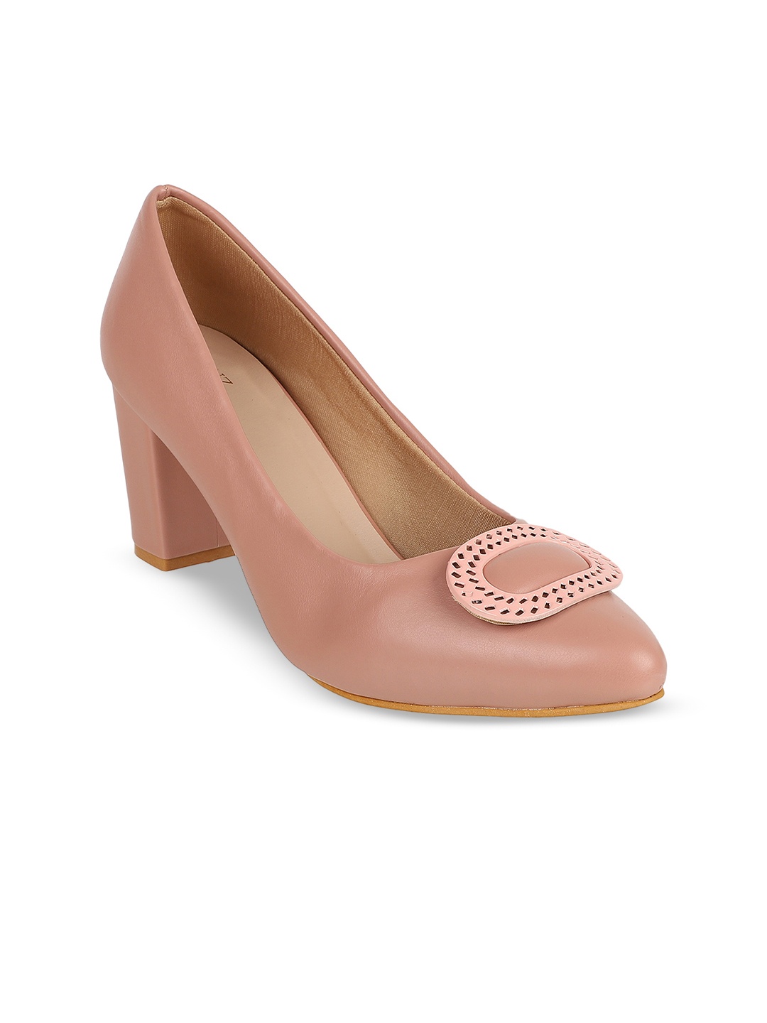 

SHUZ TOUCH Closed Back Block Pumps With Bows, Peach