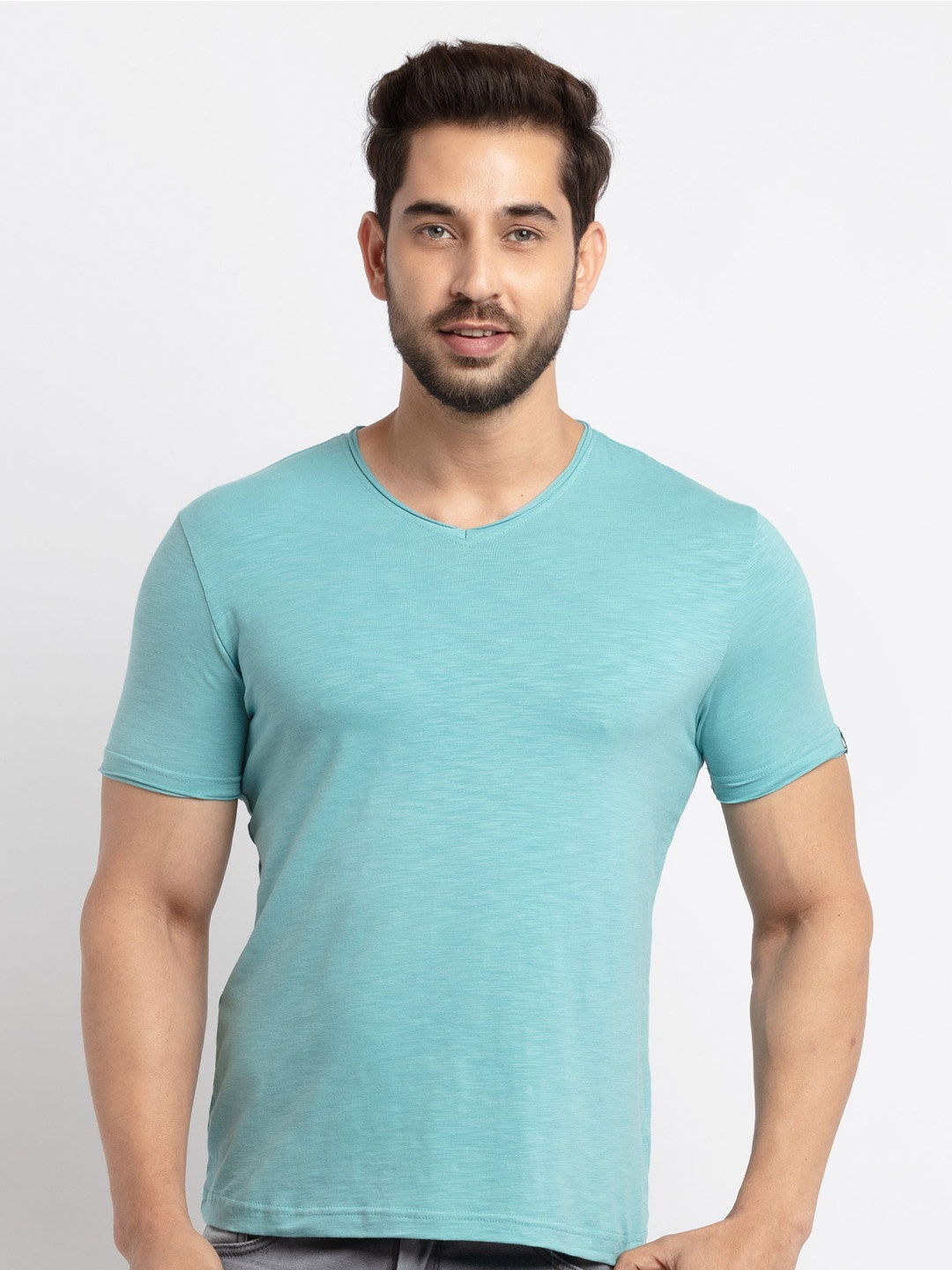 

Status Quo Men V-Neck Cotton T-shirt, Sea green