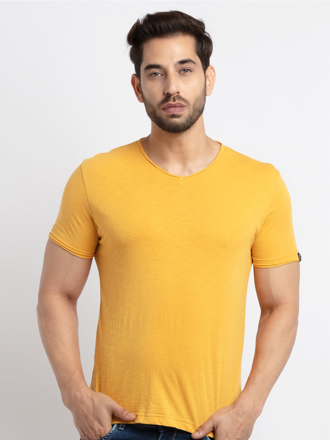 

Status Quo Men Cotton T-shirt, Mustard