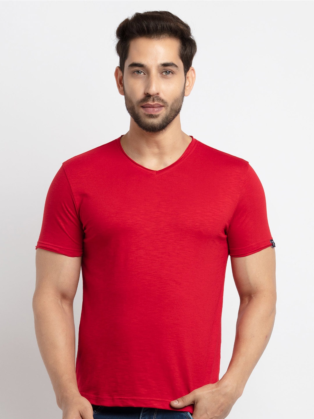 

Status Quo Men Plus Size V-Neck Cotton T-shirt, Red