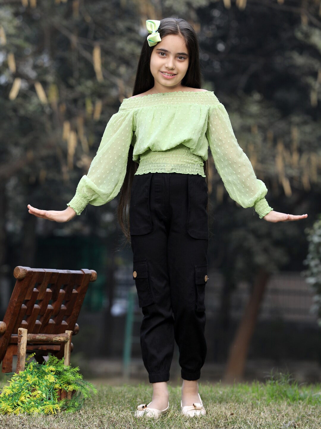

Cutiekins Girls Off Shoulder Top With Trousers, Green