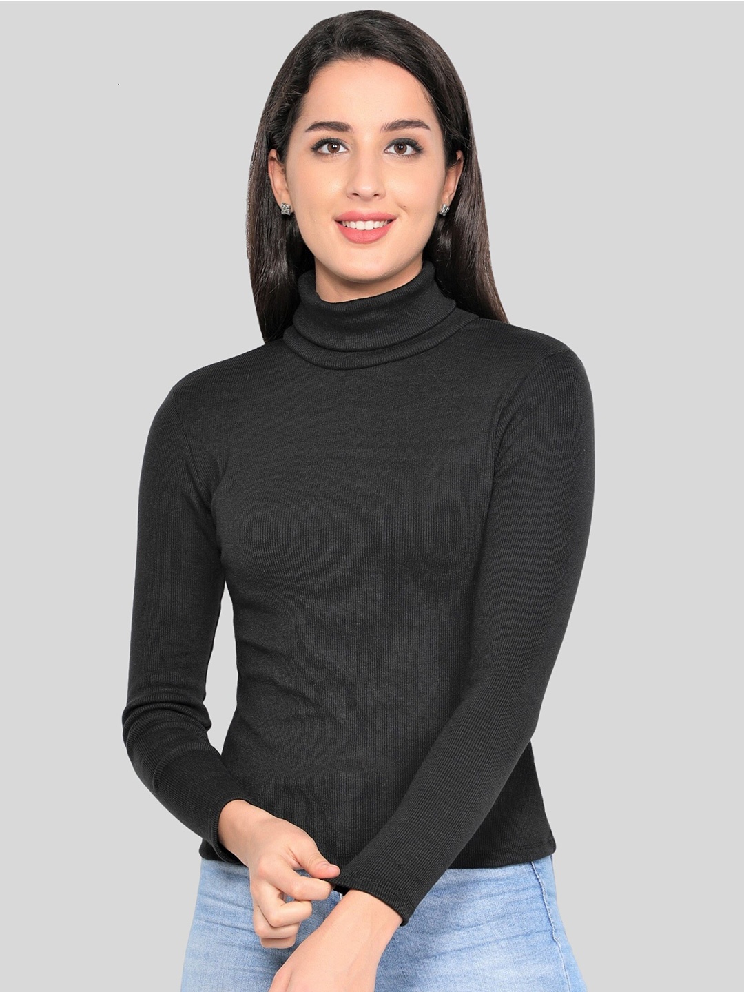 

NUEVOSDAMAS Women Turtle Neck Cotton Pullover, Black