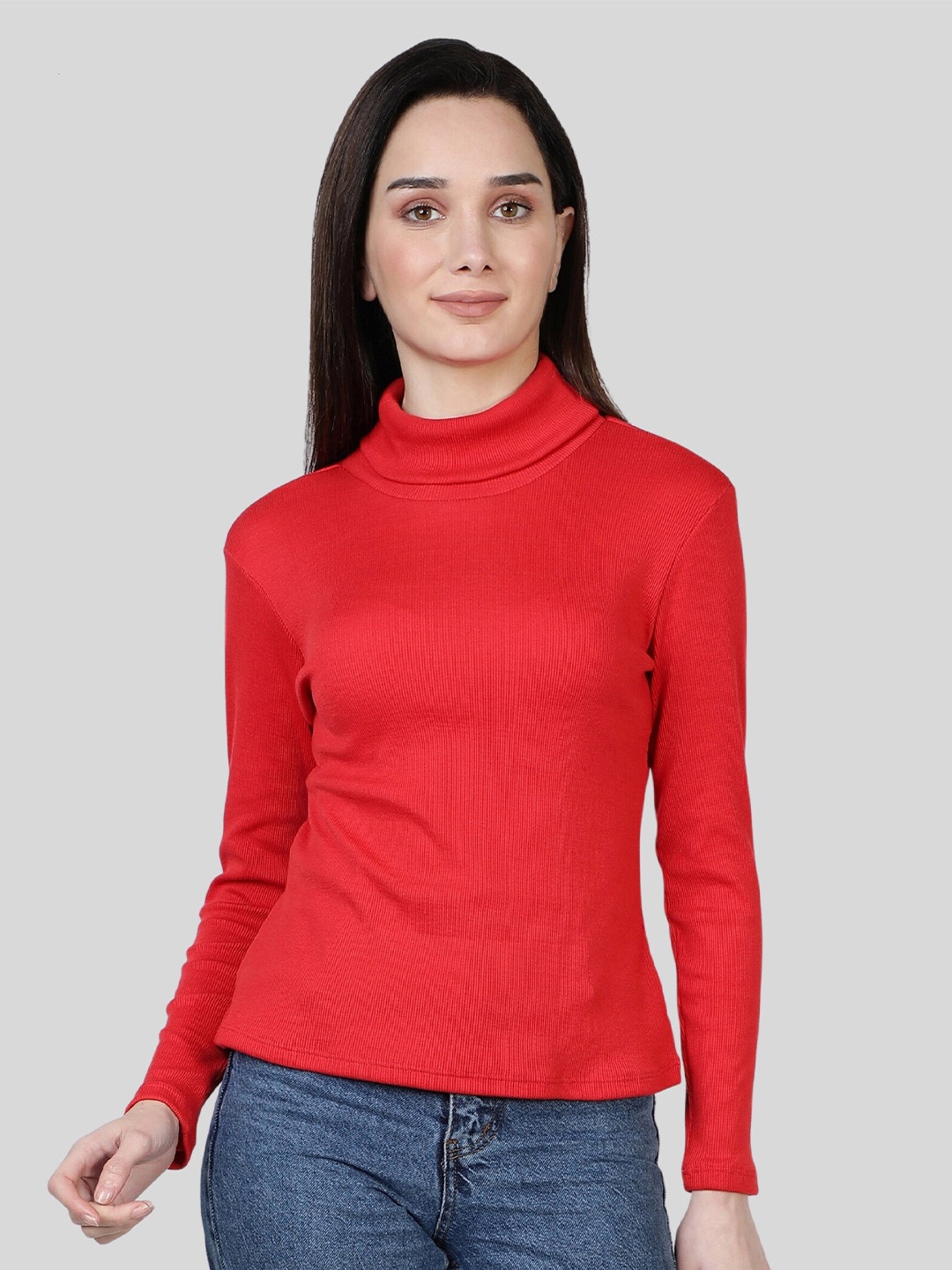 

NUEVOSDAMAS Women Turtle Neck Cotton Pullover, Red