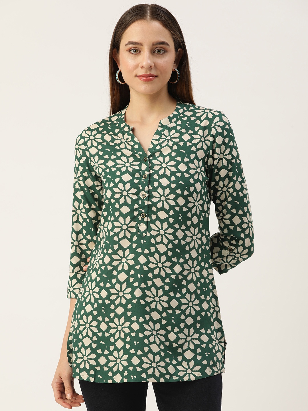 

AMUKTI Geometric Print V-Neck Tunic, Green