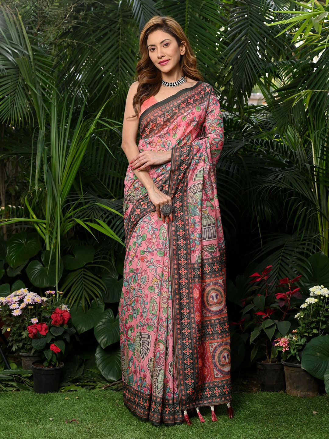 

BEATITUDE Kalamkari Pure Cotton Saree, Peach