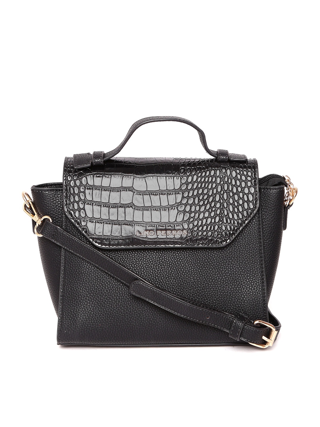 

Lino Perros Black Solid Satchel with Sling Strap