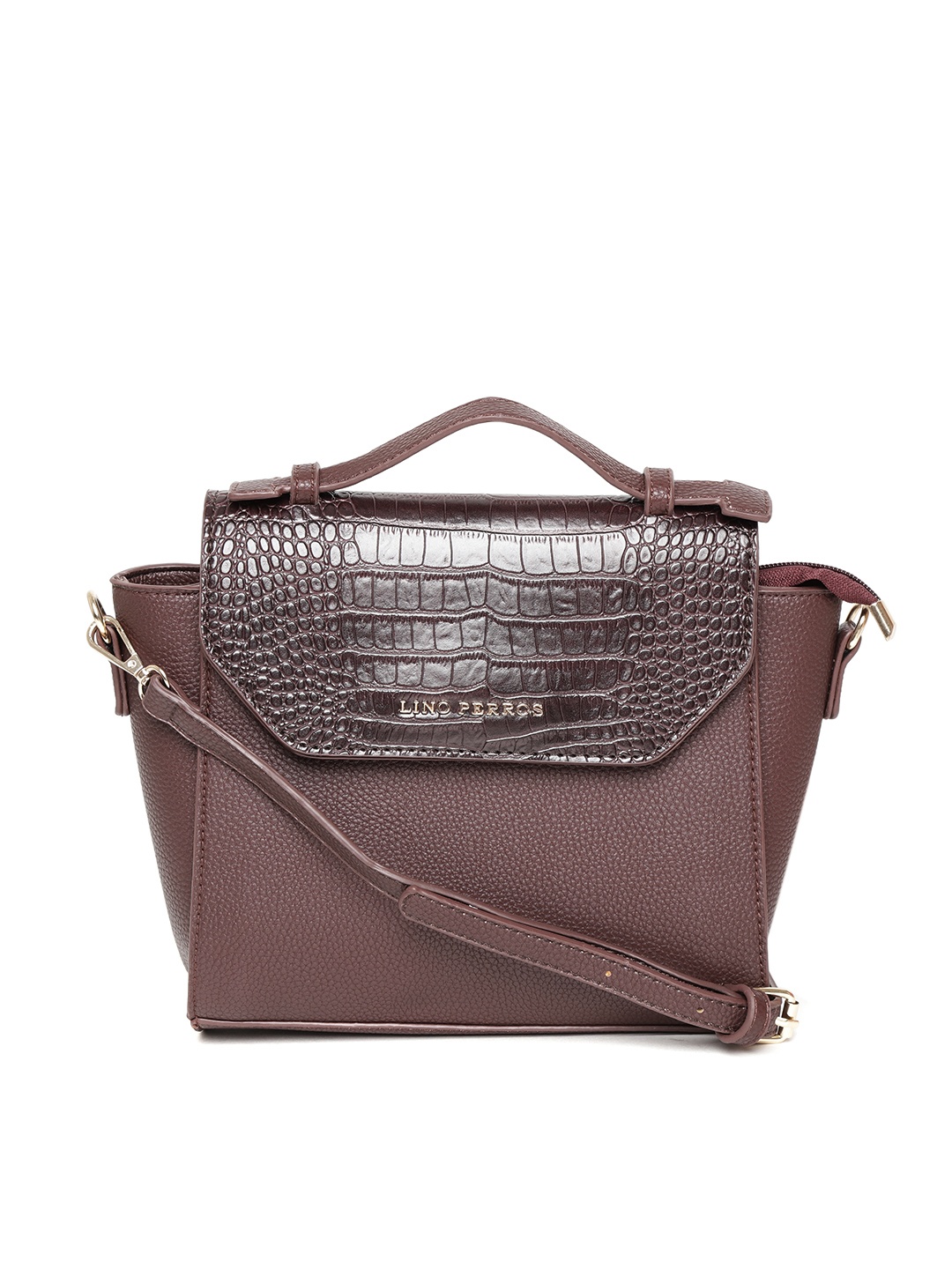 

Lisa Haydon Lino Perros Brown Croc-Textured Satchel with Detachable Sling Strap