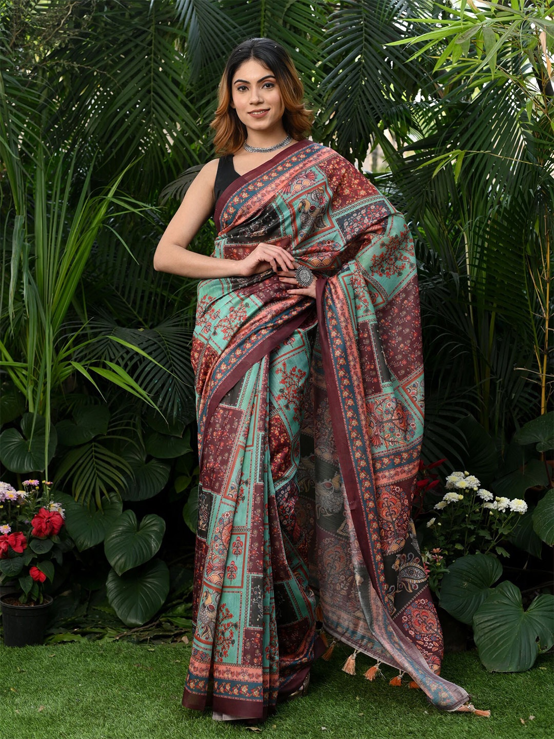 

BEATITUDE Kalamkari Pure Cotton Saree, Brown