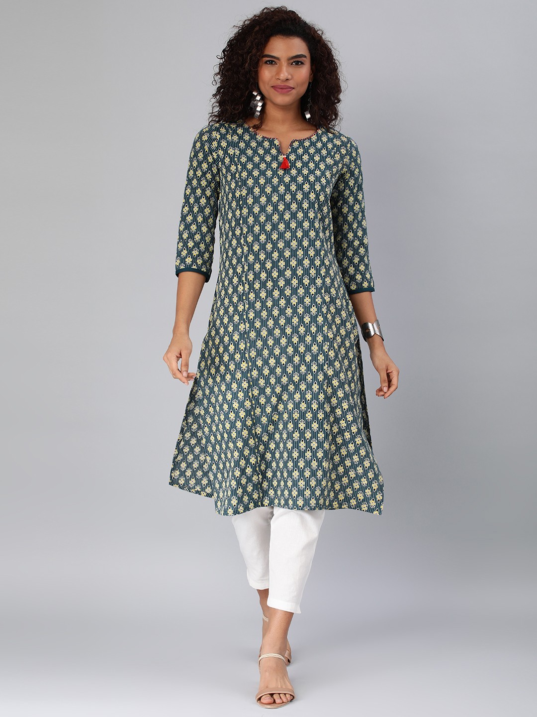 

ETIQUETTE Ethnic Motifs Printed Thread Work Kurta, Blue