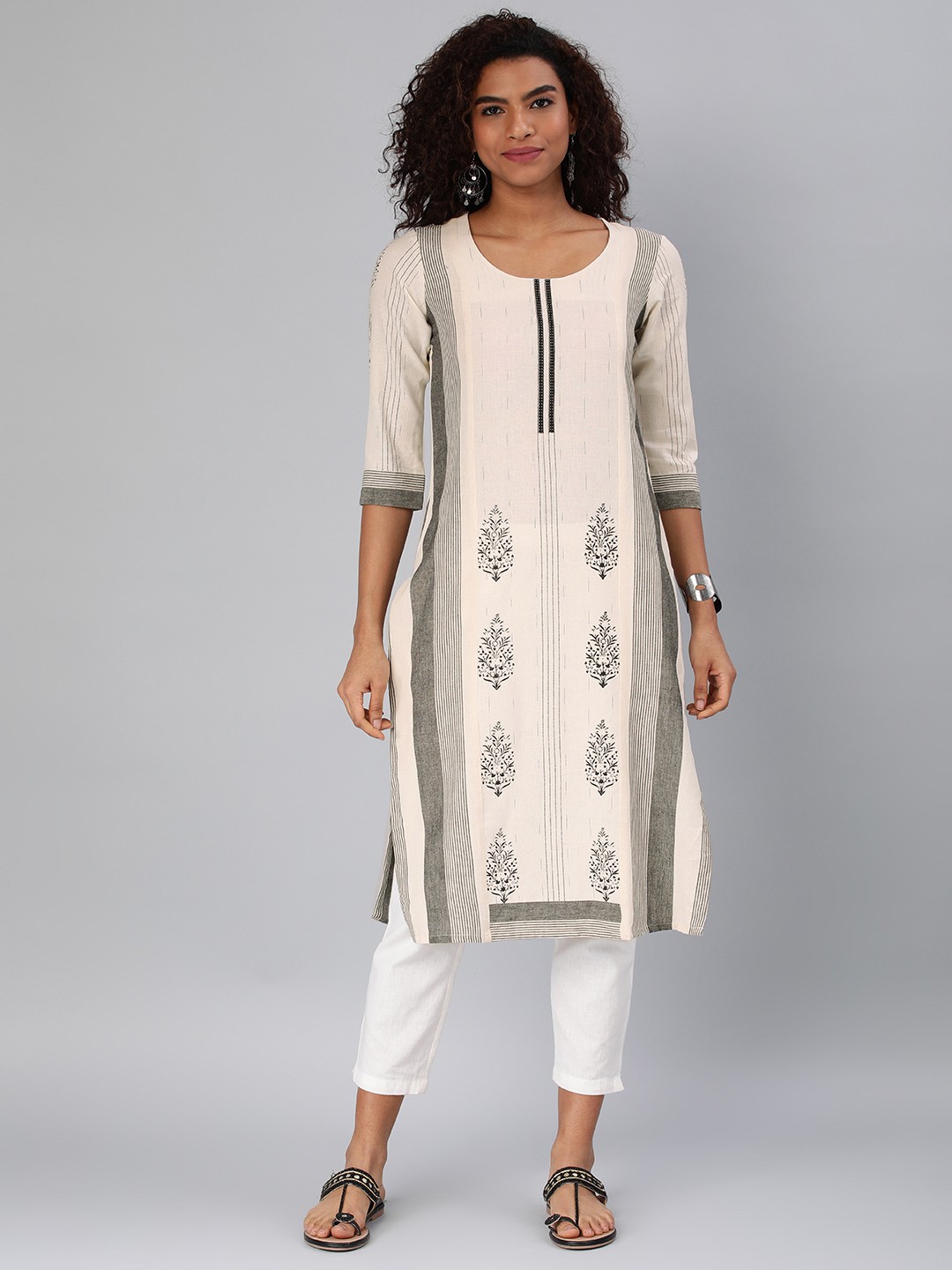 

ETIQUETTE Ethnic Motifs Woven Design Straight Kurta, Off white