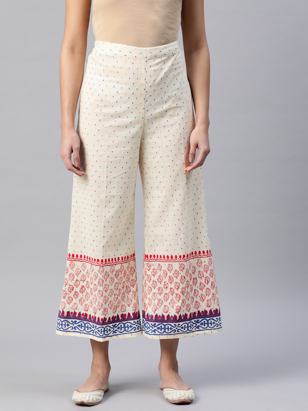 

MBE Women Ethnic Motifs Printed Cotton Palazzos, White