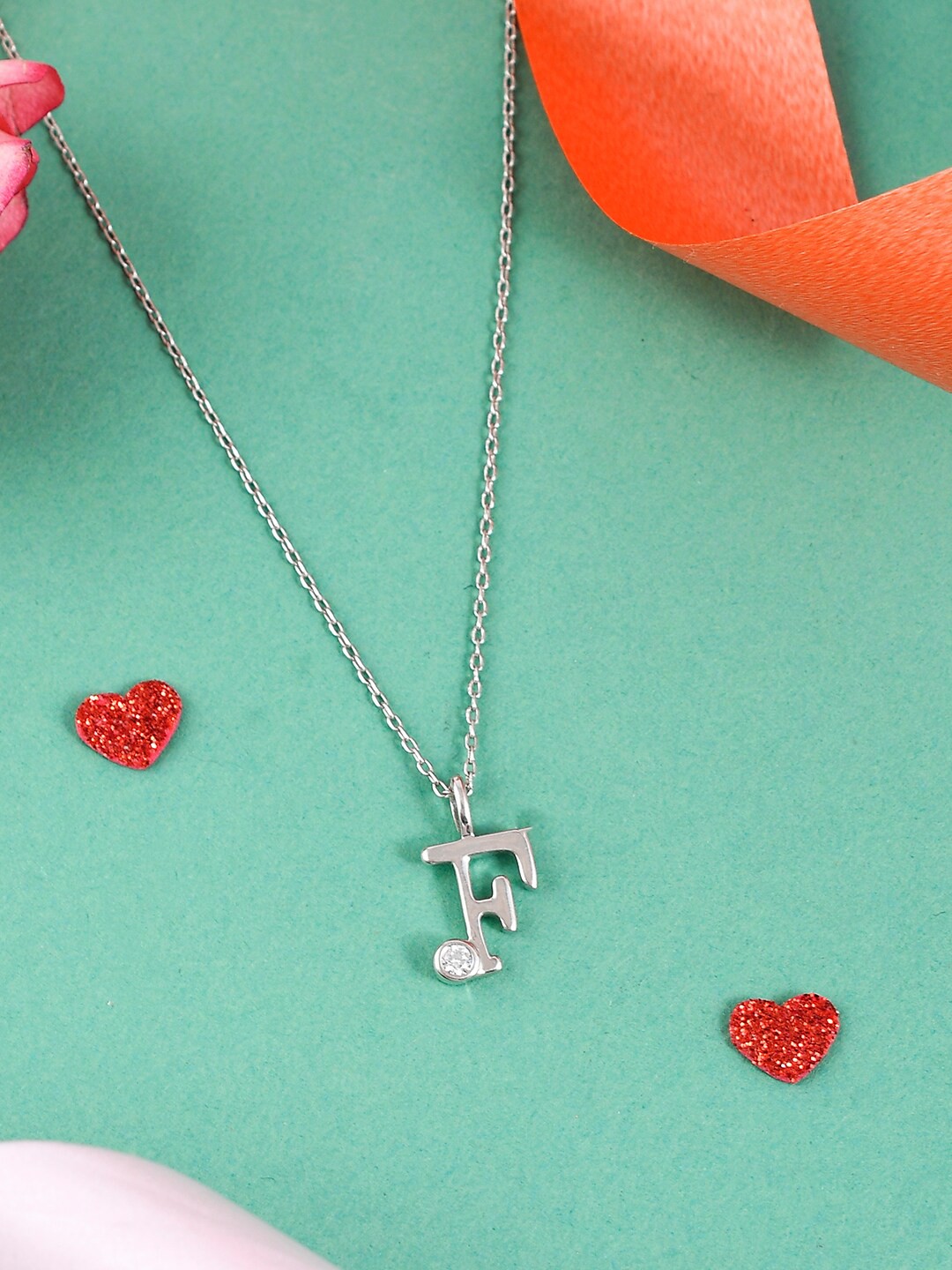 

Studio Voylla 925 Sterling Silver CZ Studded Alphabet F Pendant