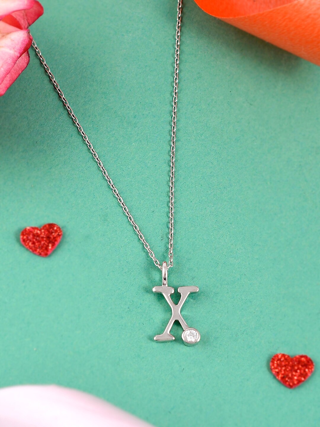 

Studio Voylla 925 Sterling Silver-Plated Alphabet X Pendant & Chain