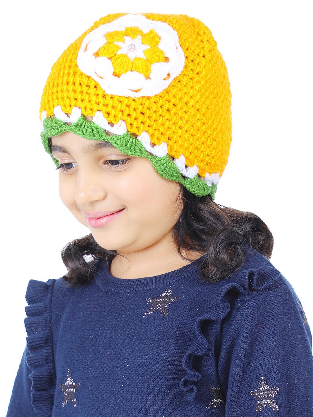 

Bharatasya Girls Embroidered Acrylic Beanie, Yellow