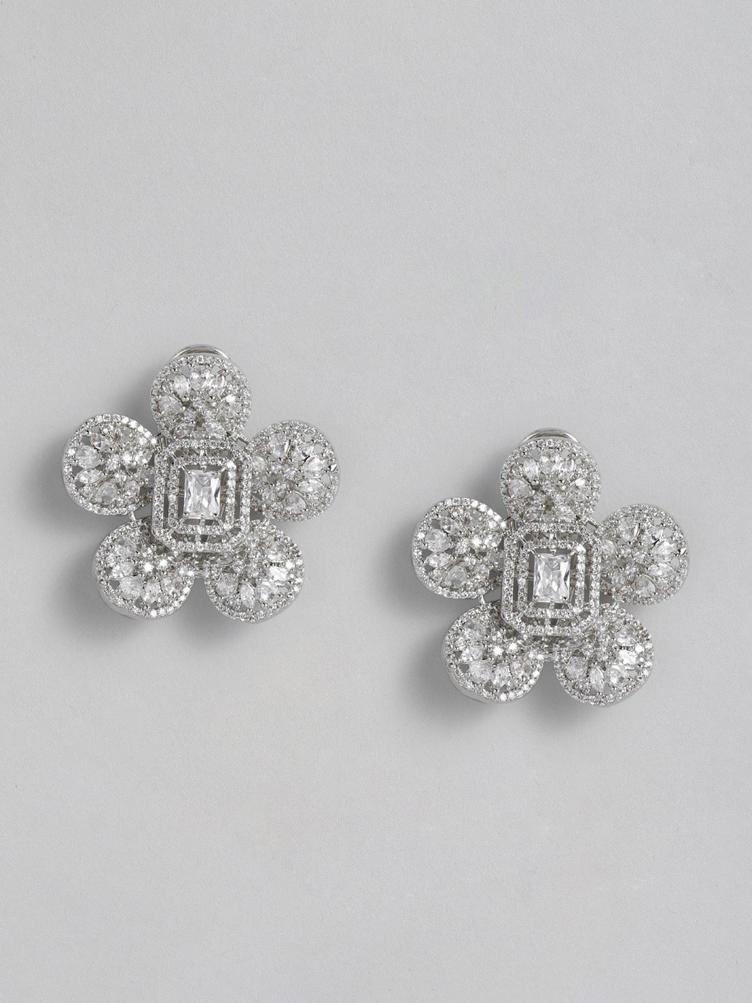 

MIDASKART Rhodium-Plated Floral Drop Earrings, Silver