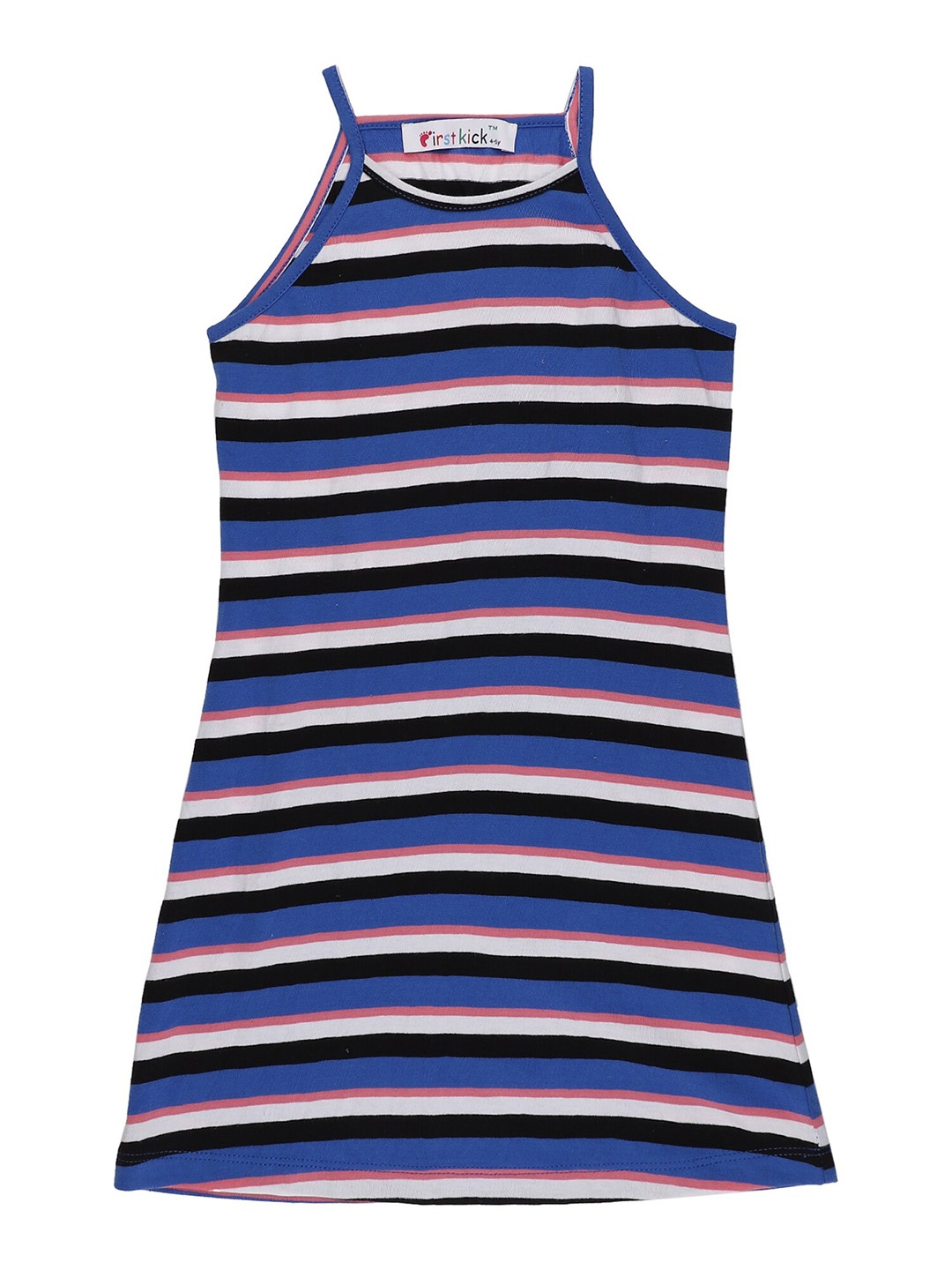 

First Kick Girls Striped A-Line Cotton Dress, Blue
