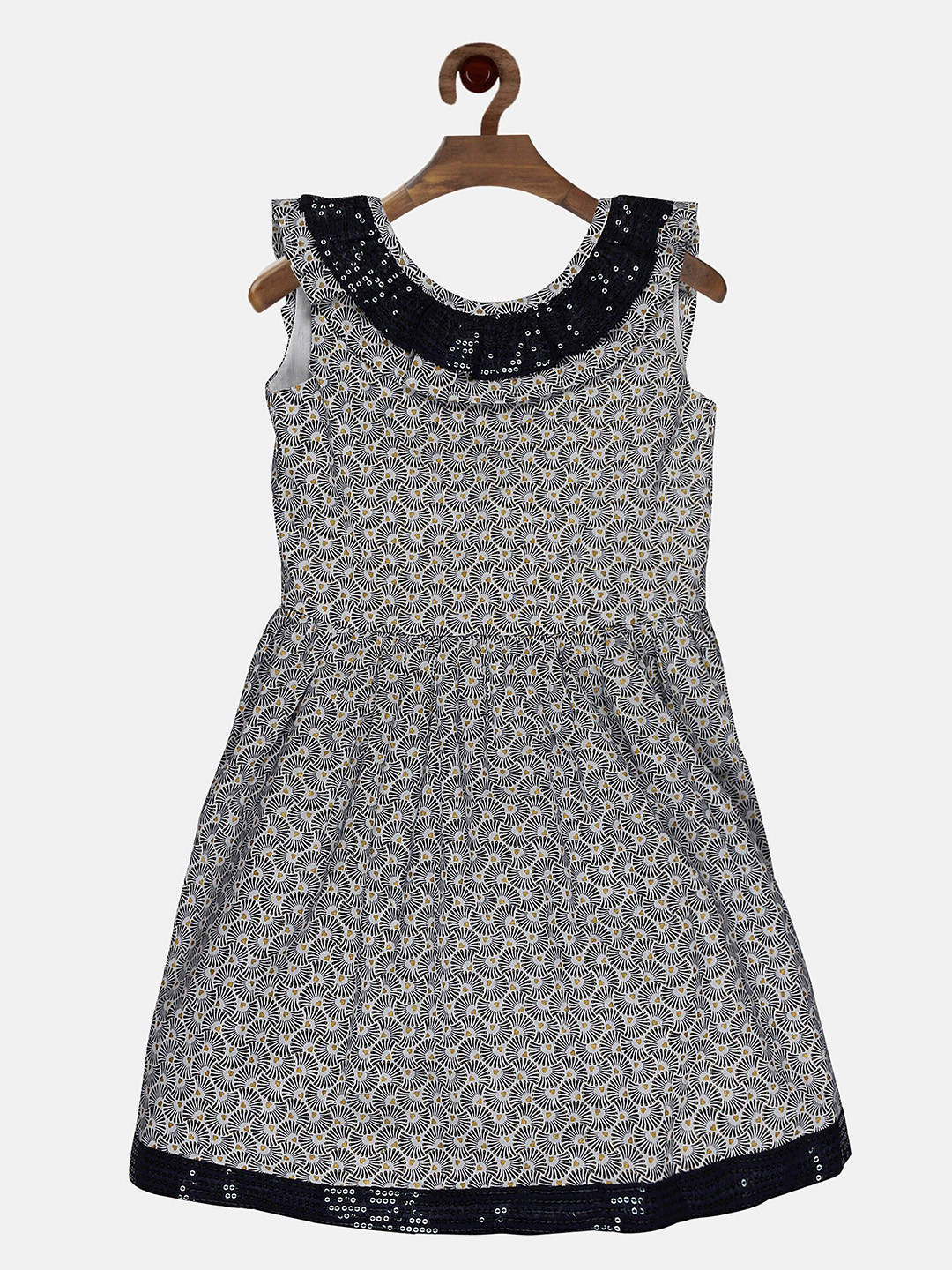 

First Kick Girls Floral Printed Cotton Dress, Navy blue