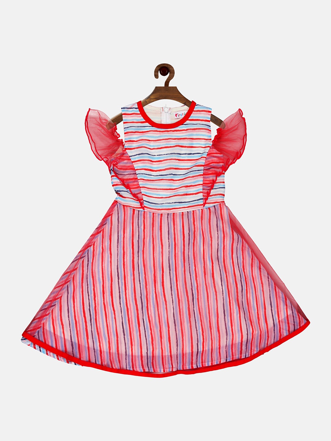 

First Kick Girls Striped Dress, White