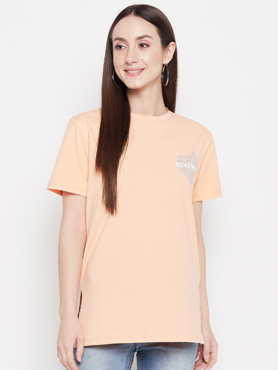 

Madame Women Typography Printed T-shirt, Peach