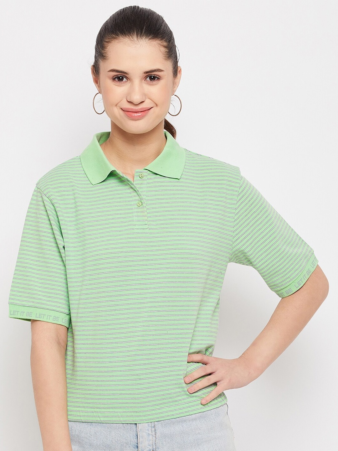 

Madame Striped Shirt Style Top, Green