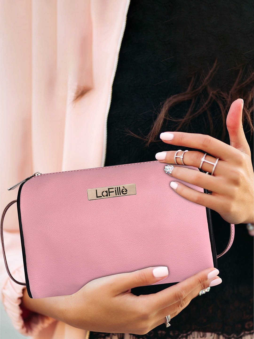 

LaFille Solid Structured Sling Bag, Pink