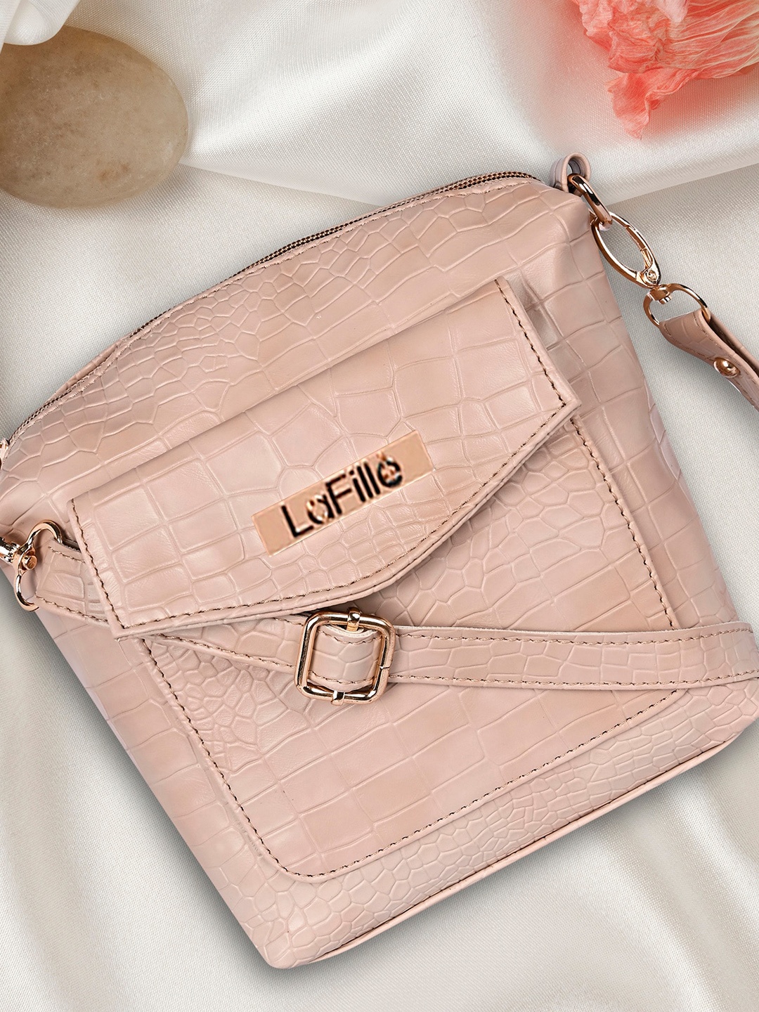 

LaFille Beige Textured Structured Sling Bag