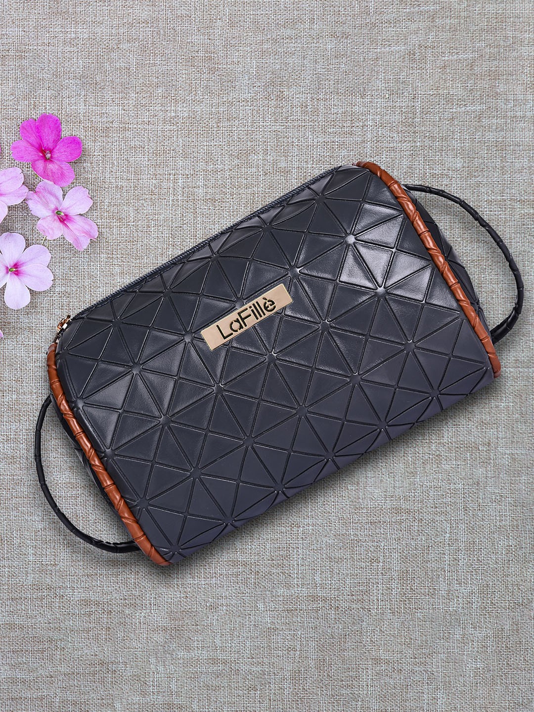 

LaFille Geometric Textured Sling Bag, Navy blue