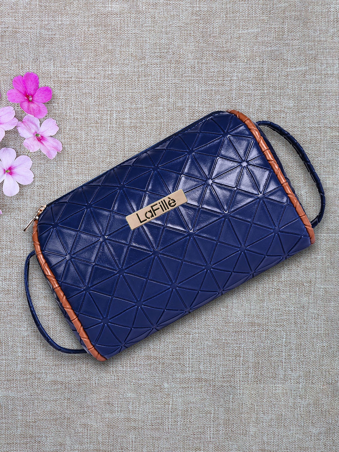 

LaFille Geometric Textured Structured Sling Bag, Blue