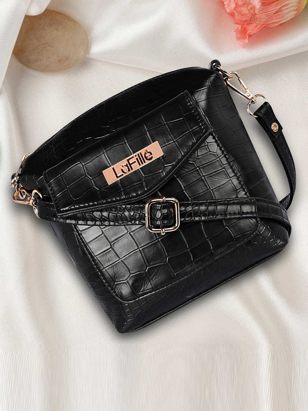 

LaFille Textured PU Structured Sling Bag with Quilted, Black