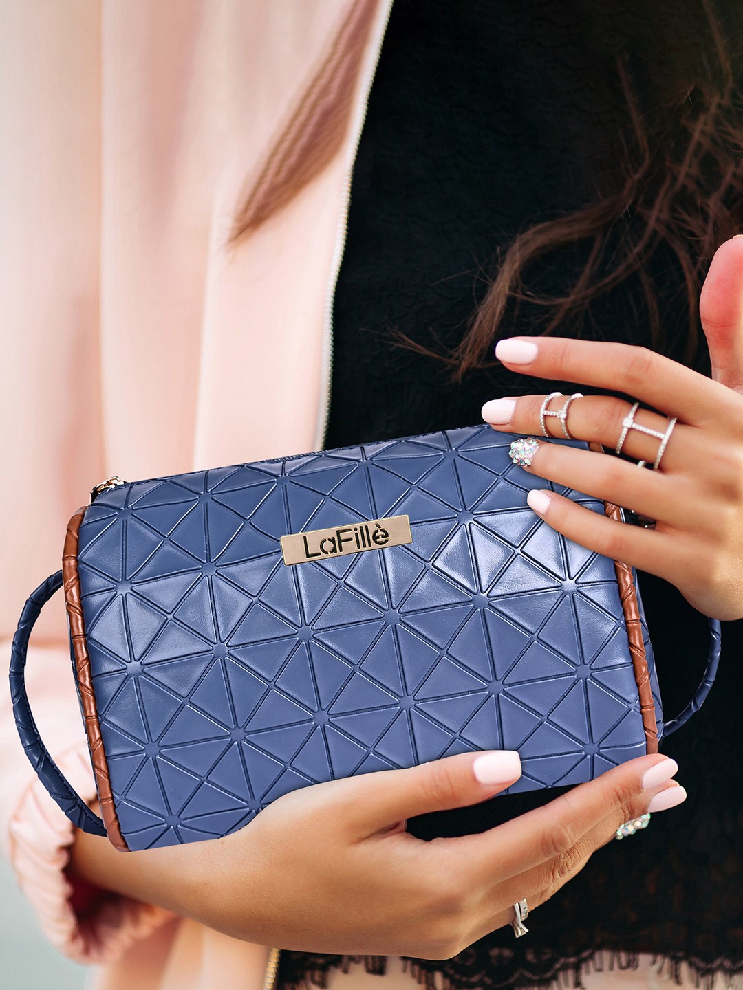 

LaFille Textured PU Structured Handheld Bag, Blue
