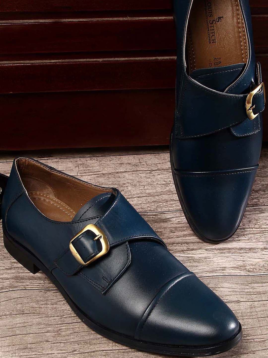 

LOUIS STITCH Men Leather Formal Monk Shoes, Blue