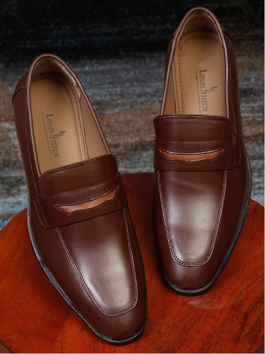 

LOUIS STITCH Men Leather Formal Loafers, Brown