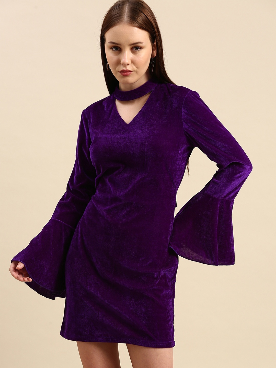 

DODO & MOA Choker Neck Sheath Dress, Purple