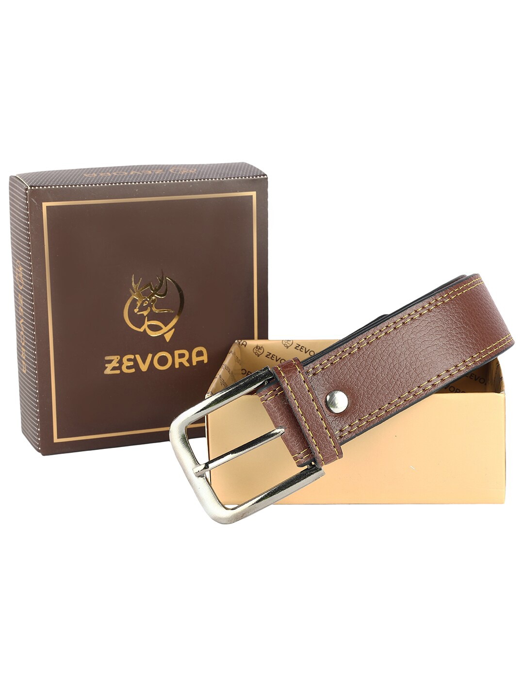 

ZEVORA Men Leather Belt, Brown