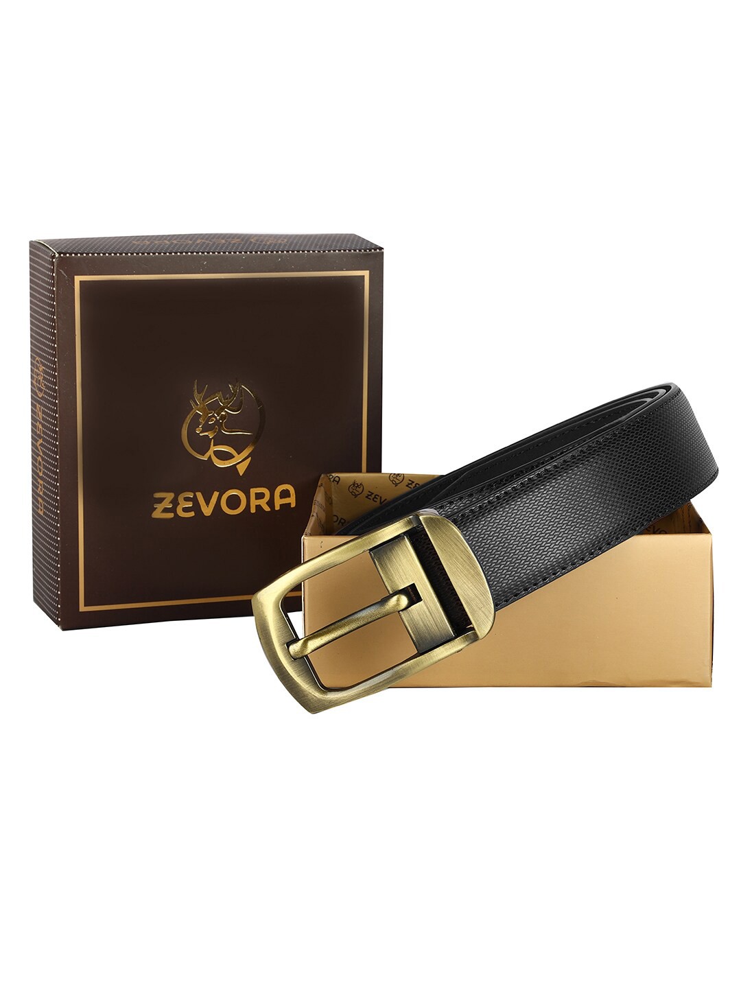 

ZEVORA Men Textured Leather Formal Belt, Black