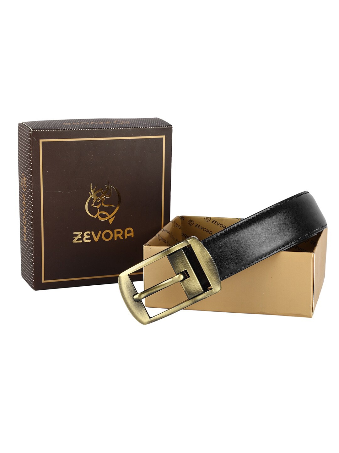 

ZEVORA Men Solid Leather Belt, Black