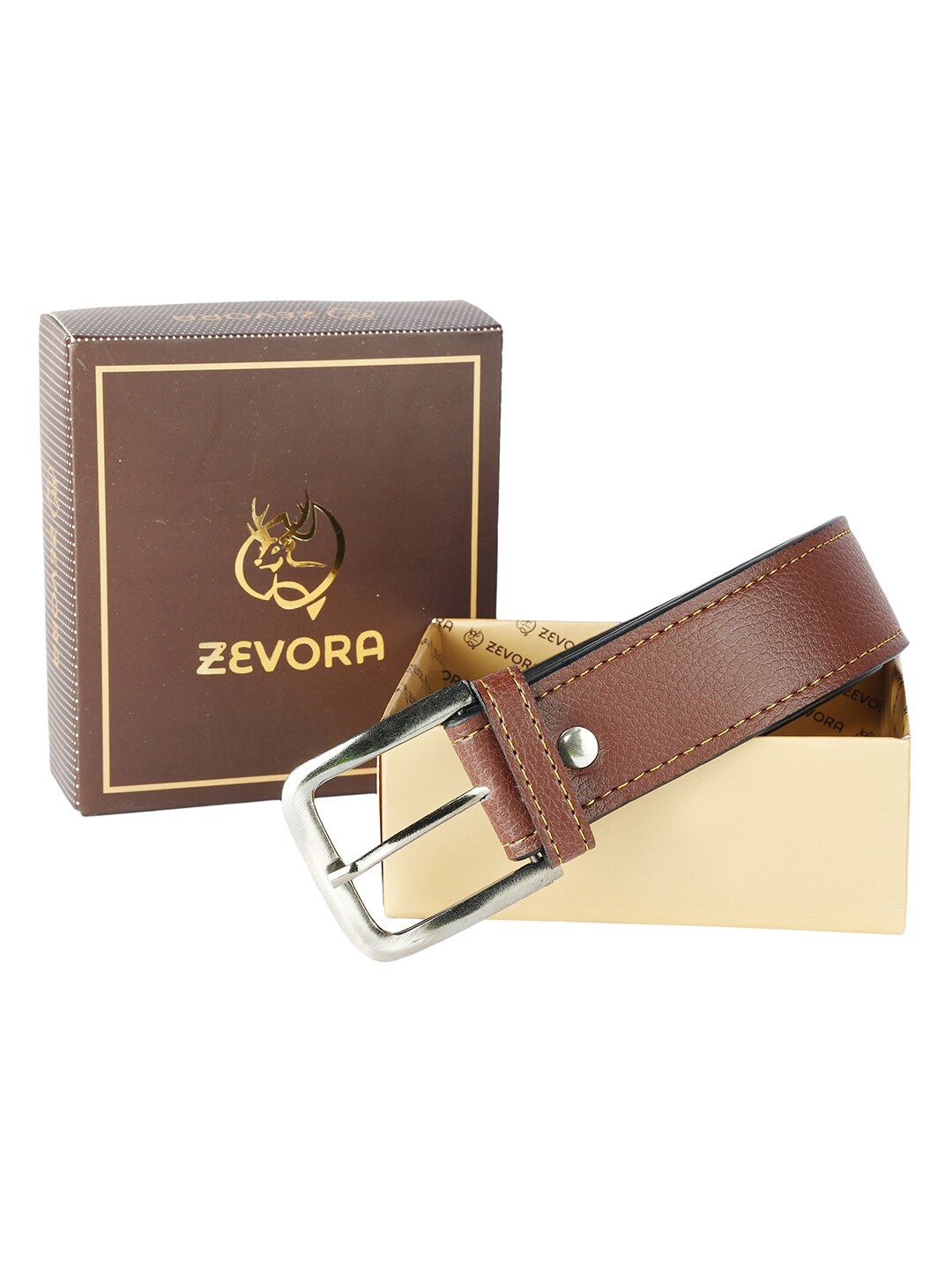 

ZEVORA Men Leather Formal Belt, Brown