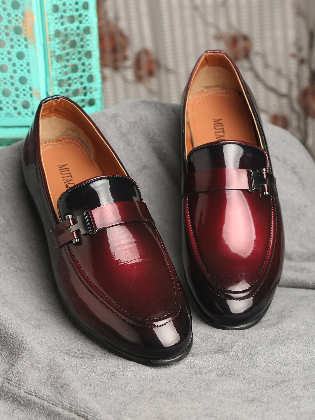 

MUTAQINOTI Men Leather Formal Loafers, Maroon