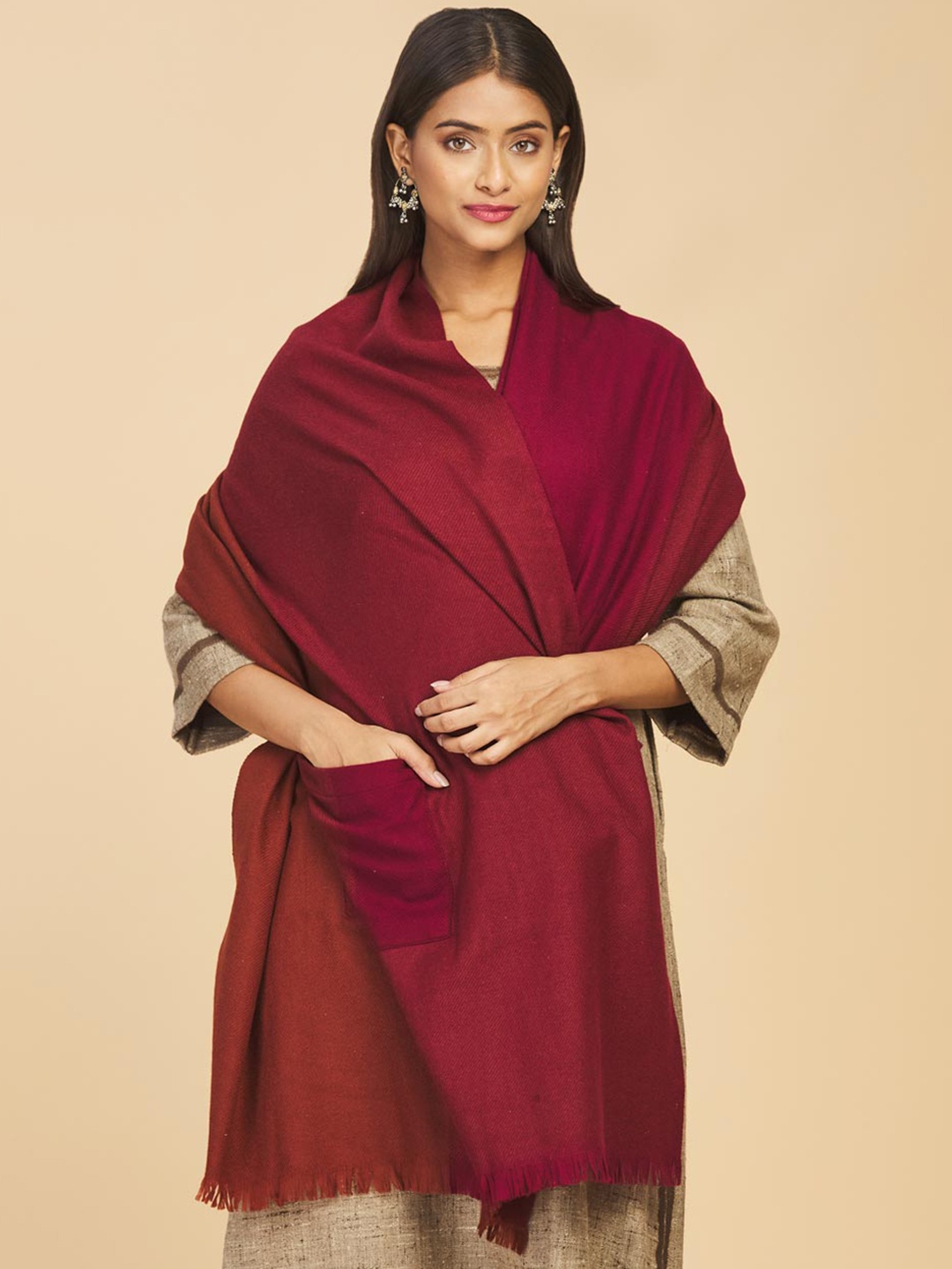 

Fabindia Women Woolen Shawl, Maroon