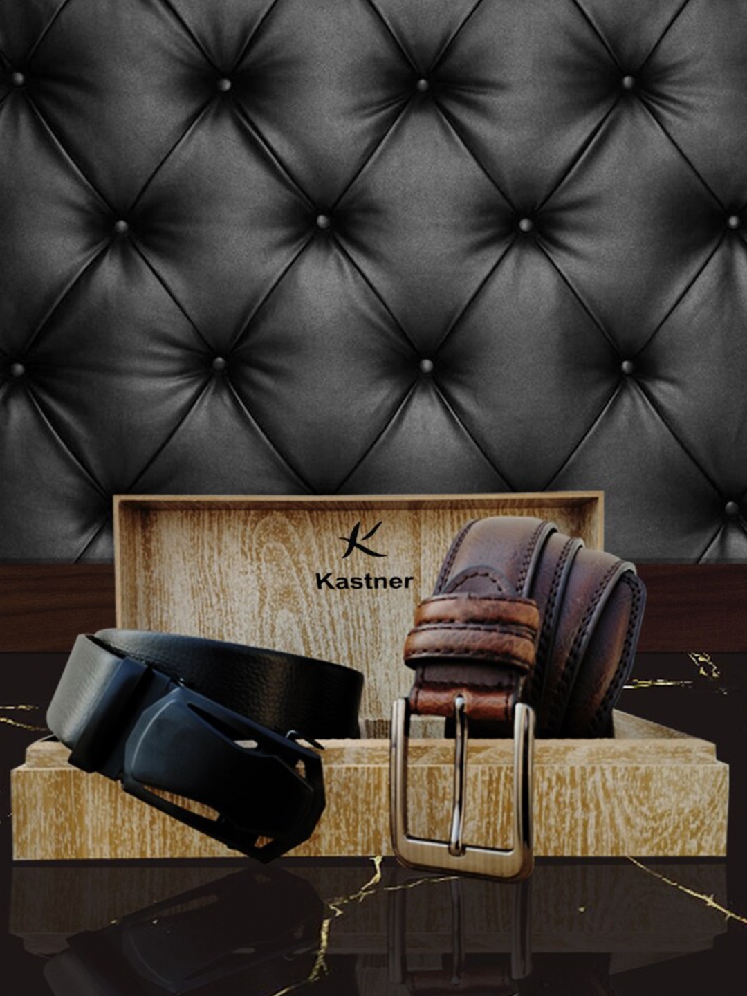 

Kastner Men Set of 2 Textured Formal Belt Gift Box, Black