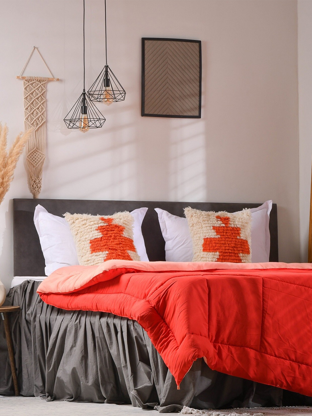 

THE SEWING CREST Red & Peach Mild Winter 110 GSM Reversible Double Bed Comforter