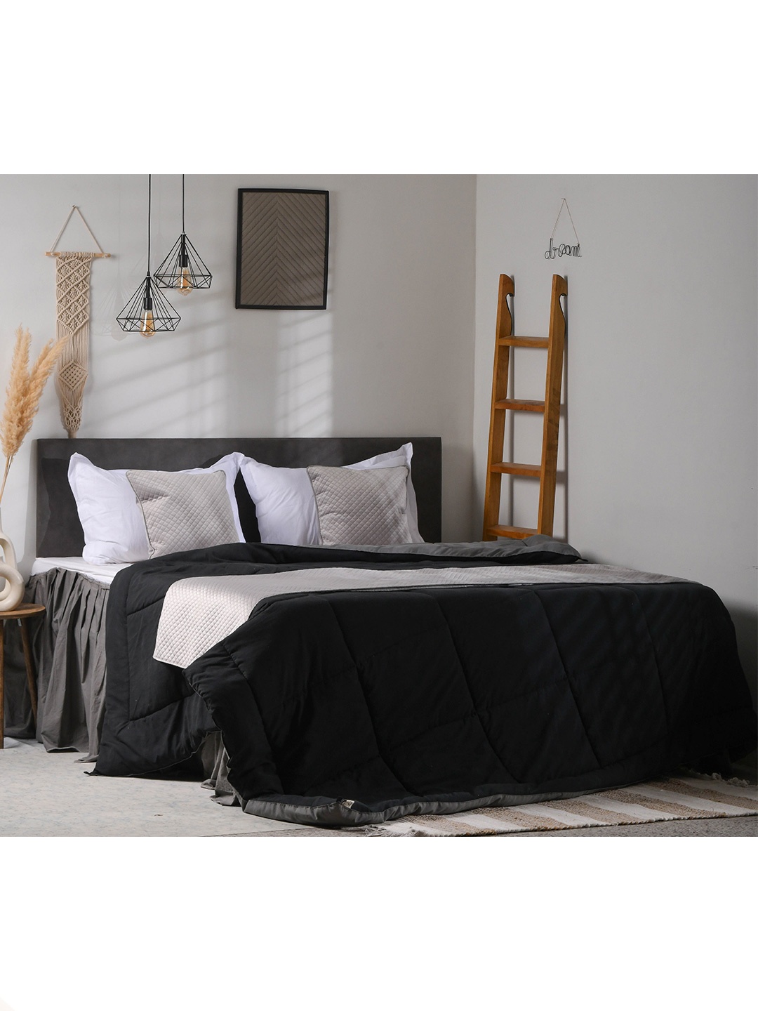 

THE SEWING CREST Black & Grey Mild Winter 110 GSM Reversible Double Bed Comforter