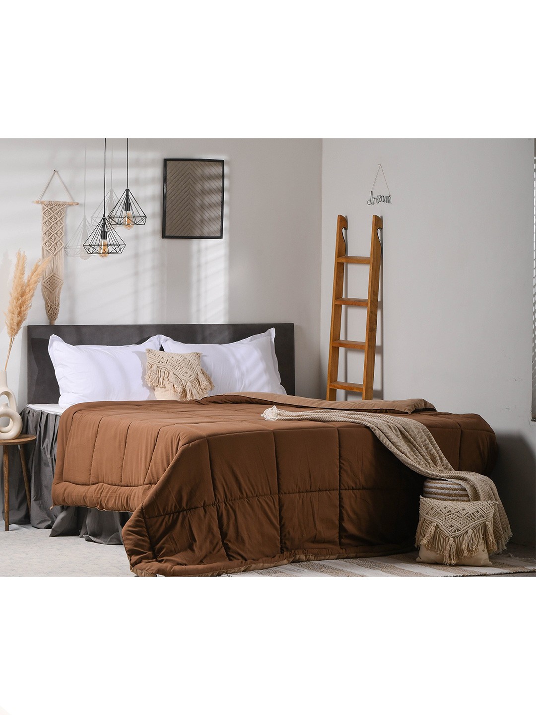 

THE SEWING CREST Brown Beige Microfiber Mild Winter 110GSM Reversible Single Bed Comforter