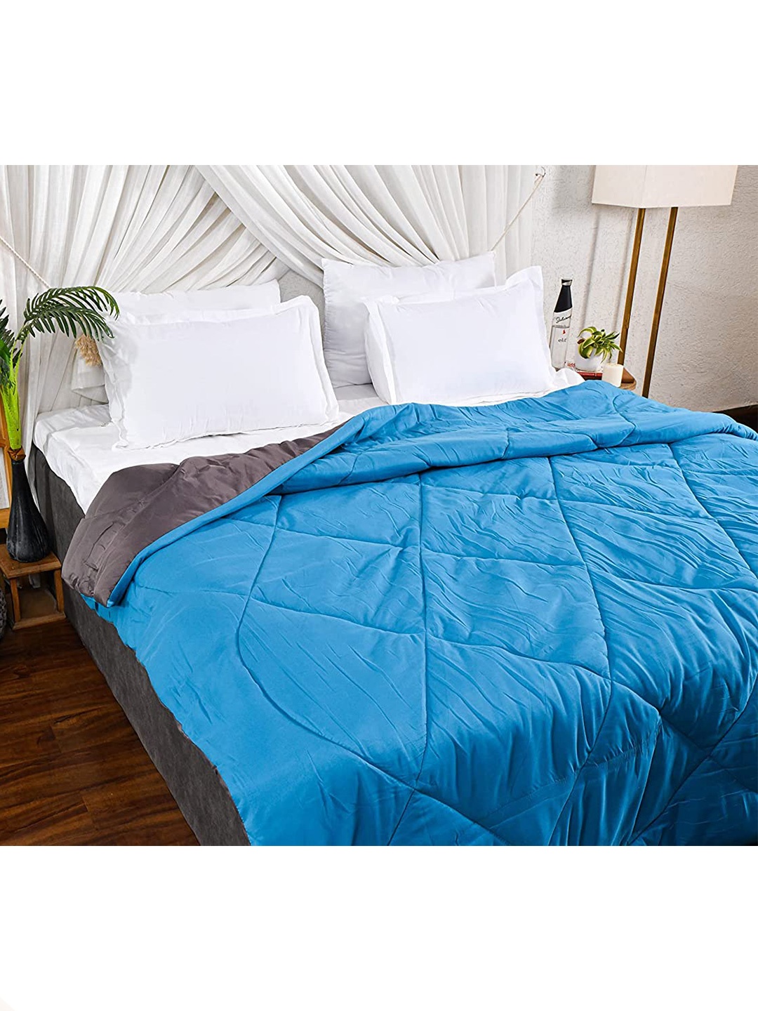 

THE SEWING CREST Teal Grey Microfiber Mild Winter 110 GSM Reversible Double Bed Comforter