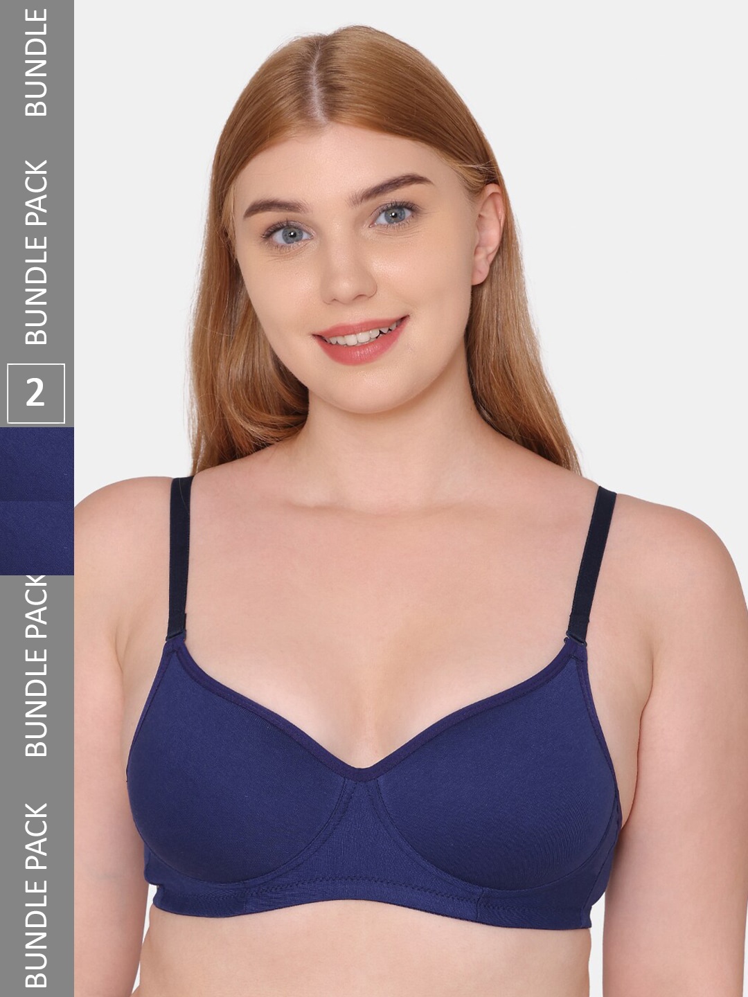 

Tweens Pack Of 2 Lightly Padded Cotton Super Support Full Coverage Bra, Navy blue