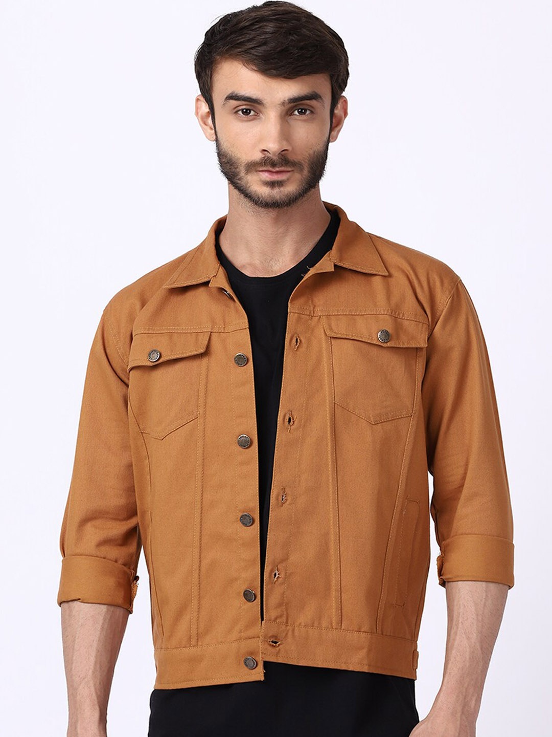 

VOXATI Men Cotton Denim Jacket, Mustard