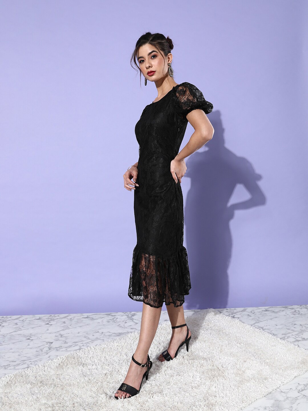 

DODO & MOA Net Sheath Midi Dress, Black