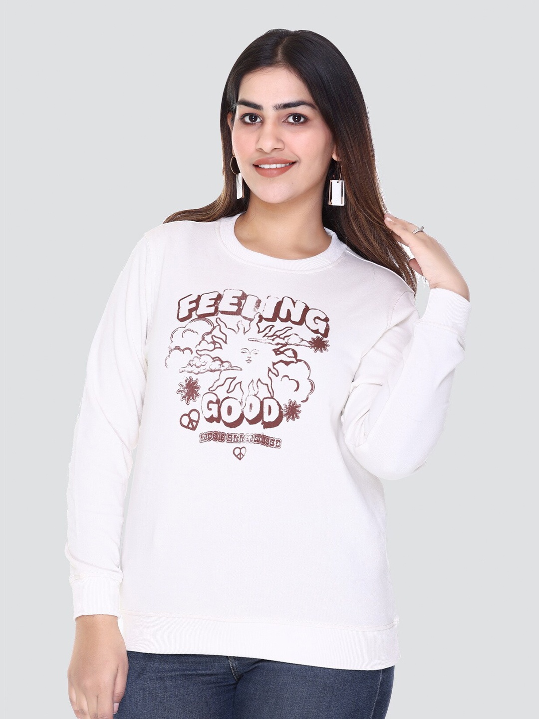 

Y&I Women Printed Sweatshirt, Off white